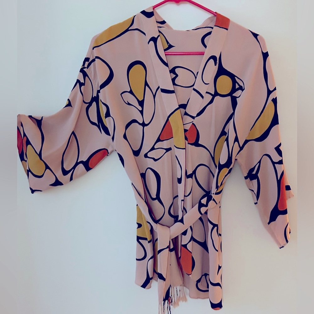 Kimono top, XS, pink graphic parrern